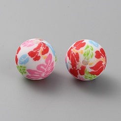 Круглые с цветочными экологически чистыми силиконовыми бусинами пищевого качества&nbsp;SIL-WH0006-21A