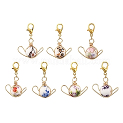 7 шт. подвесных украшений из фарфора и керамики с цветочным принтом ручной работы HJEW-JM04194