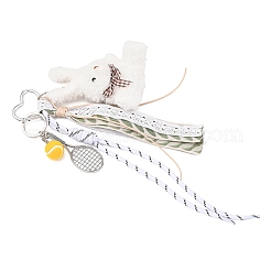 Подвеска в виде теннисной ракетки из полиэфирной веревки и сплава и плюшевого кролика HJEW-JM04385-02