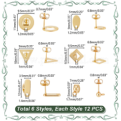72 шт. 6 стиля фурнитуры для сережек-гвоздиков из нержавеющей стали 201 и 304 STAS-UN0059-22