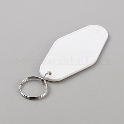 プラスチック製の空白のモーテルのキーホルダー  昇華キーホルダー  鉄キーリング付き  菱形  ホワイト  11.5cm&nbsp;KEYC-WH0034-35G