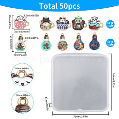 50本10スタイルアロイエナメルペンダント  ゴールドカラー  ティーカップと電球  混合模様  20~25x15~22.5x1.5mm  穴：1.6mm  5個/スタイル&nbsp;ENAM-GL0001-02