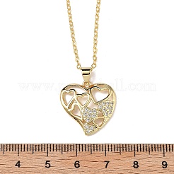 Латунные микропаве прозрачные кубические цирконии ожерелья с подвеской в виде сердца для женщин&nbsp;NJEW-R027-01G-01