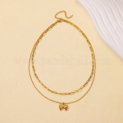 Ожерелья с подвесками-бантиками из нержавеющей стали 304 NJEW-L182-001G-04