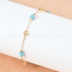 Pulseras de eslabones de latón y turquesa sintética&nbsp;KK-H299-03G