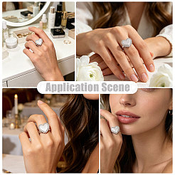 1 bague ajustable avec médaillon en forme de cœur en laiton&nbsp;RJEW-PH0001-17P