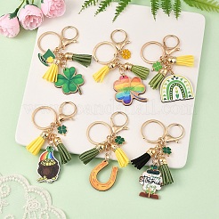 Брелки из сплава эмали и искусственной замши с кисточками и деревом ко дню святого патрика KEYC-YW00199-01