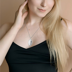 2 шт. 2 цвета из нержавеющей стали цветок овальный медальон кулон ожерелье для женщин NJEW-DR0001-12