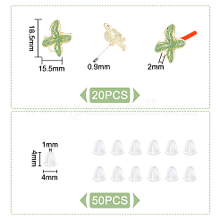 20 шт. фурнитура для сережек-гвоздиков из сплава с эмалью в виде листа&nbsp;ENAM-UN0001-02
