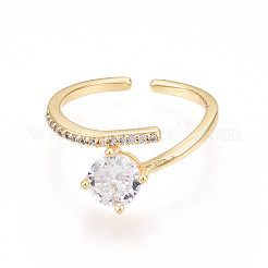 Латунные кольца-манжеты с микропаве и прозрачным цирконием для женщин KK-T074-10G