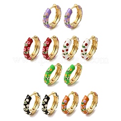Boucles d'oreilles créoles en laiton émaillé à motif cerise&nbsp;EJEW-G471-01G