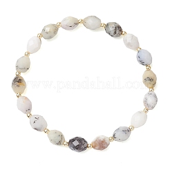 Braccialetti elastici ovali in opale naturale a fiore e perline di ematite sintetica non magnetica galvanizzata per donna&nbsp;BJEW-JB13653