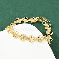 Латунные браслеты с микропаве из прозрачных кубических цирконий для женщин BJEW-F504-14G