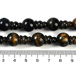 Fili di perline guru a 3 foro in occhio di tigre giallo naturale e occhio di tigre blu tinto (tinto e riscaldato)&nbsp;G-H064-E05-01A