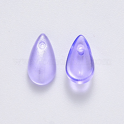 透明スプレー塗装ガラスチャーム  グリッターパウダー付き  ティアドロップ  ライラック  9.5x5x3mm  穴：1.2mm&nbsp;GLAA-R211-07-C02