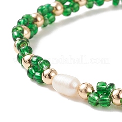 Bracciale da donna con semi di vetro e imitazione di perle di fiori intrecciati con perline di fiori&nbsp;BJEW-JB08559