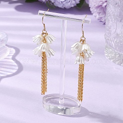 アクリルダングルピアス  ガラスビーズと鉄のアズキチェーン付き  花  ホワイト  90x25mm&nbsp;EJEW-JE06228-01