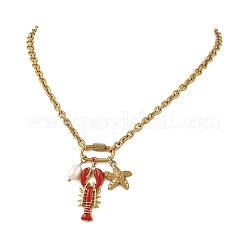 Collane da donna con ciondolo a forma di aragosta rossa in ottone smaltato&nbsp;NJEW-JN06483-01