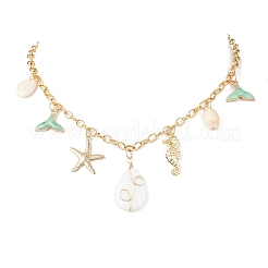 Женское ожерелье-цепочка с подвеской в виде капли из сплава эмали NJEW-JN05407-03