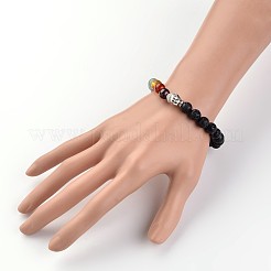 Голова будды натуральная лава рок из бисера чакра стрейч браслеты BJEW-JB02226-01