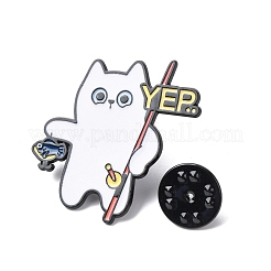 Эмалевые значки с изображением белой кошки на рыбалке&nbsp;JEWB-L024-01EB-01