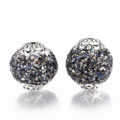 手作りのインドネシアビーズ  チップジェムストーンと真鍮のパーツ  ラウンド  プラチナ  カラフル  19x17~18mm  穴：1.8mm&nbsp;LS-IPDL-S054-009