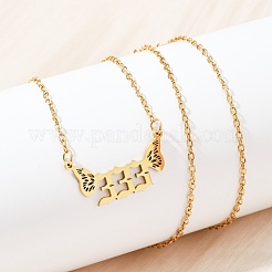 201 нержавеющая сталь номер 333 с крыльями бабочки подвеска ожерелье&nbsp;LS-NJEW-P332-01A-G