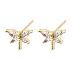 Orecchini a bottone in ottone con zirconi chiari e micro pavè&nbsp;EJEW-C186-19G-01