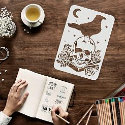 プラスチック再利用可能な描画絵画ステンシル テンプレート  ファブリック タイル 床 家具 木材の塗装用  長方形  スカル模様  297x210mm&nbsp;DIY-WH0202-266