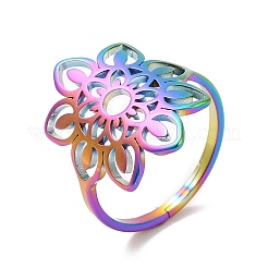 Ионное покрытие (ip) 304 нержавеющая сталь полое цветочное регулируемое кольцо для женщин&nbsp;RJEW-M149-09RC