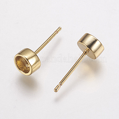 真鍮のスタッドのピアスのセッティング  フラットラウンド  ゴールドカラー  トレイ：4mm  15x5.5mm  ピン：0.8mm&nbsp;KK-E728-S-04G