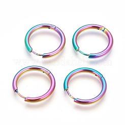 304ステンレススチールフープピアス  手動研磨ハギーイヤリング  虹色  12ゲージ  24x2mm  ピン：0.8mm（±0.1mm）  内径：20mm&nbsp;EJEW-P177-C-12