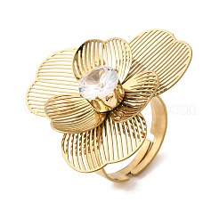 Anillos ajustables tipo brazalete de acero inoxidable 201 con circonita cúbica individual engastada para mujer.&nbsp;RJEW-K318-02A-G