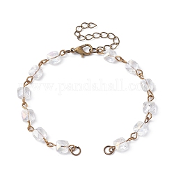 Fabrication de bracelets à maillons en perles de verre à facettes carrées, avec fermoir, convient aux breloques de connecteur, clair, 6-1/4~6-3/8 pouce (15.8~16.2 cm)