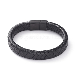 Bracelets unisexes armure de cordon en cuir, avec fermoirs magnétiques en acier plaqué bronze 304, noir, 8-1/4 pouce (21 cm), 12x6mm