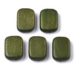 Bemalte Naturholzperlen, Rechteck, olivgrün, 18x13x5.5 mm, Bohrung: 1.5 mm