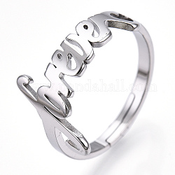 304 Edelstahl-Herz mit Wort für immer, verstellbarer Ring, Breitbandring für den Valentinstag, Edelstahl Farbe, uns Größe 6 1/2 (16.9mm)