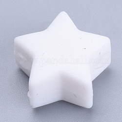 Food Grade Eco-Friendly Silicone Beads, Chewing Beads For Teethers, DIY Nursing Necklaces Making, Star, White, 14x13.5x8mm, Hole: 2mm