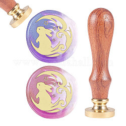 CRASPIRE Brass Wax Seal Stamp, with Natural Rosewood Handle, for DIY Scrapbooking, Rabbit Pattern, Stamp: 25mm, Handle: 79.5x21.5mm