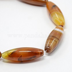 Natural Striped Agate/Banded Agate Rice Bead Strands, Elongated Oval Beads, Dyed, 40x12mm, Hole: 1mm, about 10pcs/strand, 15.7inch