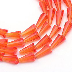 Chapelets de perles en verre transparent, cône, rouge-orange, 8x4mm, Trou: 1mm, Environ 65~68 pcs/chapelet, 22 pouce