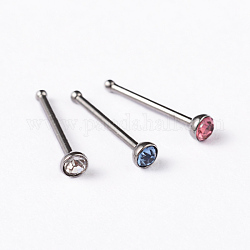 304 Stainless Steel Rhinestone Nose Studs, Nose Bone Rings, Nose Piercing Jewelry, Mixed Color, 9mm, Bar Length: 1/4