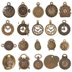 SUNNYCLUE 2 Sets Tibetan Style Alloy Pendants, Clock Charm, Antique Bronze, 16~36x12.5~27x1~3.5mm, Hole: 1.5~9mm, 20pcs/set