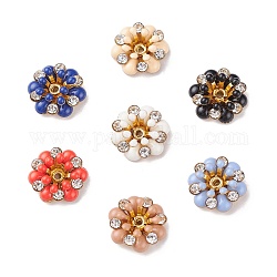 Brass Bead Caps, with Enamel and Rhinestone, Flower, Golden, Mixed Color, 12x5mm, Hole: 0.8mm, Inner Diameter: 3mm