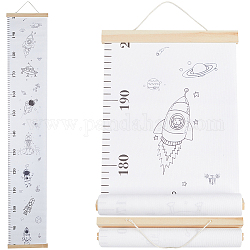 Herausnehmbare Messlatte mit Raumthema-Muster für Kinder, Hängende Messtabellenlineale aus Holz und SGC, Rechteck, weiß, 1290x200~213x0.3~11 mm