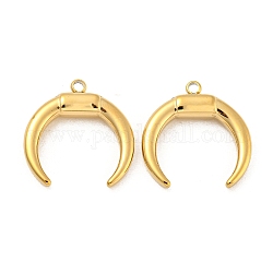 304 Stainless Steel Pendants, Double Horn/Crescent Moon Charm, Real 14K Gold Plated, 17x16x3.5mm, Hole: 1.4mm
