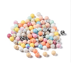 Perles focales rondes en silicone écologique de qualité alimentaire, perles à mâcher pour les jouets de dentition, Diy soins infirmiers colliers faisant, couleur mixte, 15mm, Trou: 2.3mm, environ 100 pcs / sachet 