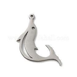 201 Stainless Steel Pendants, Laser Cut, Stainless Steel Color, Dolphin, 16x15.5x1mm, Hole: 0.7mm