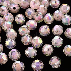 Transparent Acrylic Beads, Bead in Bead, AB Color, Faceted, Round, Pink, 9.5x9.5mm, Hole: 2mm, about 1041pcs/500g