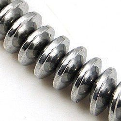 Chapelets de perles en hématite synthétique sans magnétiques, disque, Plaqué Argent, 8x3mm, Trou: 1mm, Environ 121 pcs/chapelet, 15.5 pouce